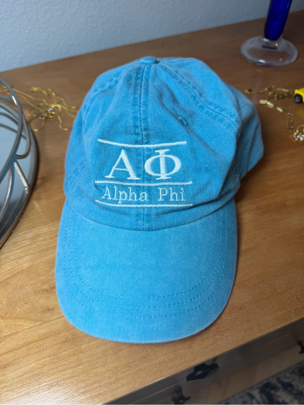 Adams Alpha Phi Embroidered Turquoise Adjustable Baseball Cap Sorority Hat